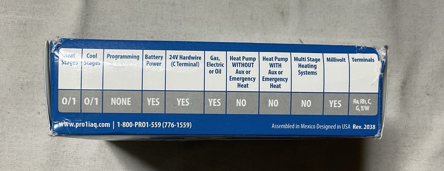 Pro1 IAQ T771 Non-Programmable Heat Cold Thermostat NO BATTERIES, OPEN BOX #1 A6