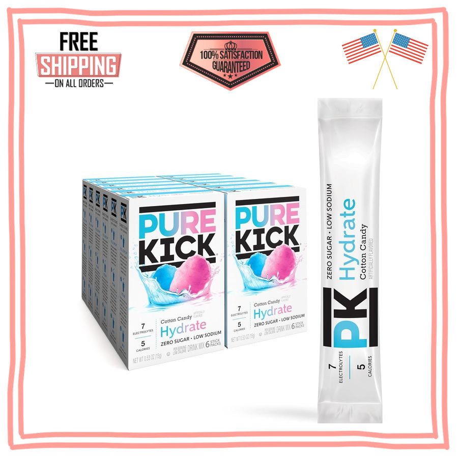 Pure Kick Hydration Singles To Go Cotton Candy Drink Mix 72 Pack Electrolyte Hyd