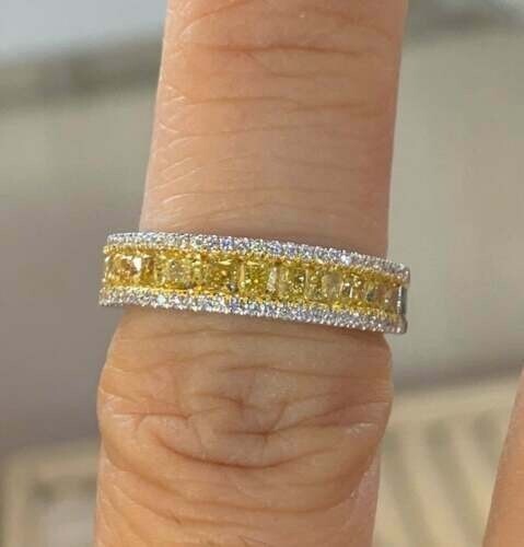 2.10 Ct Lab-Created Princess Cut Canary Diamond Wedding Ring 925 Sterling Silver