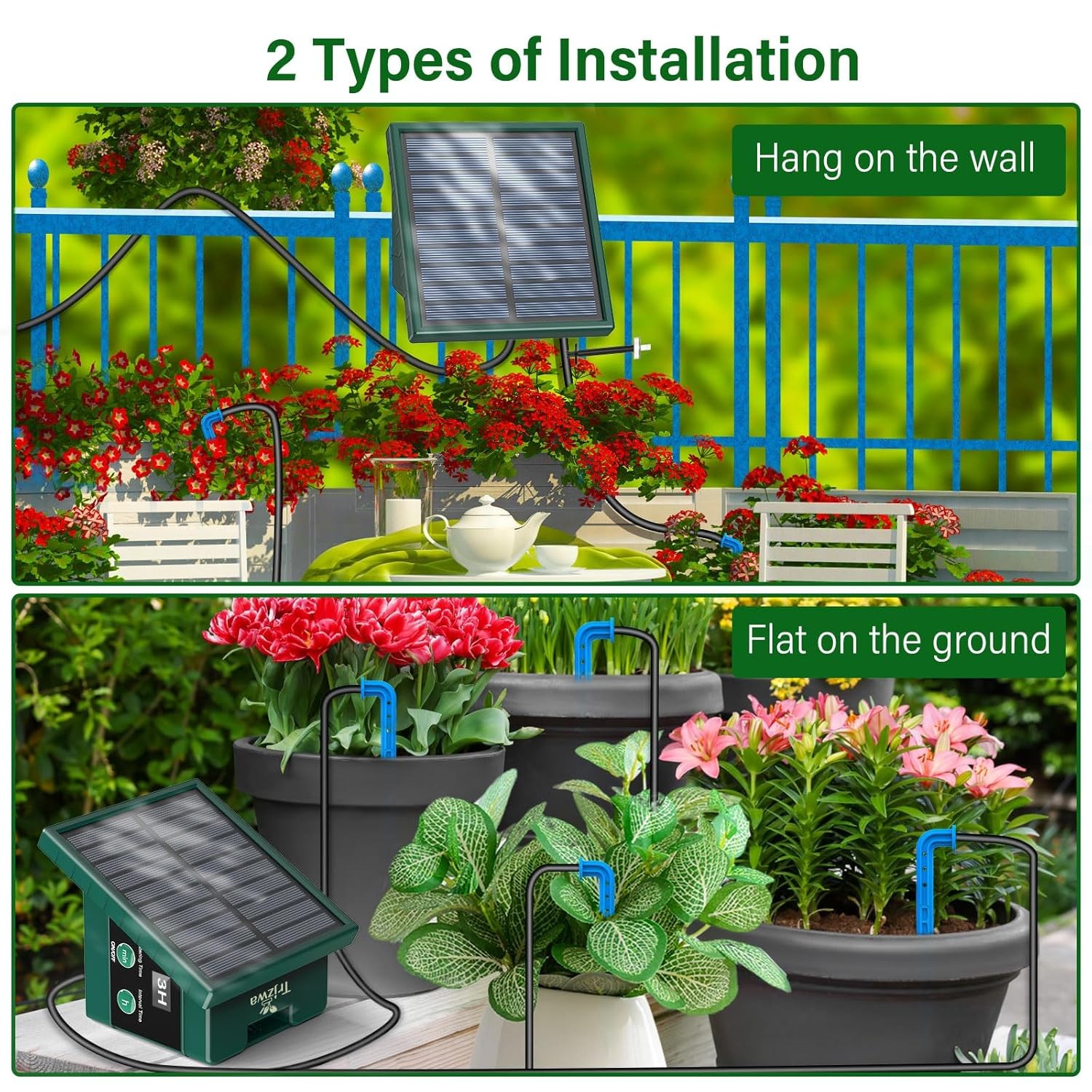 Solar Irrigation System 300 Watering Programmes with 10M Hose and 10 Drip Tips