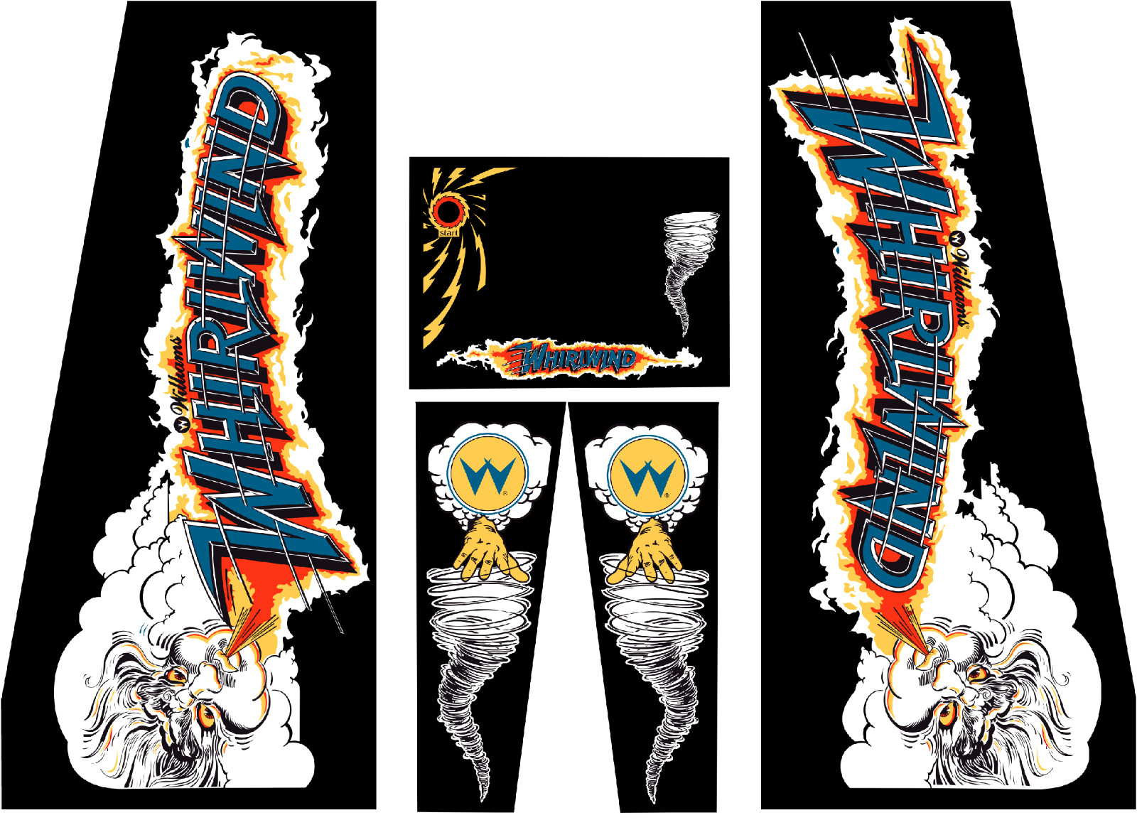 Whirlwind Pinball Machine CABINET Decal Set Black Edition