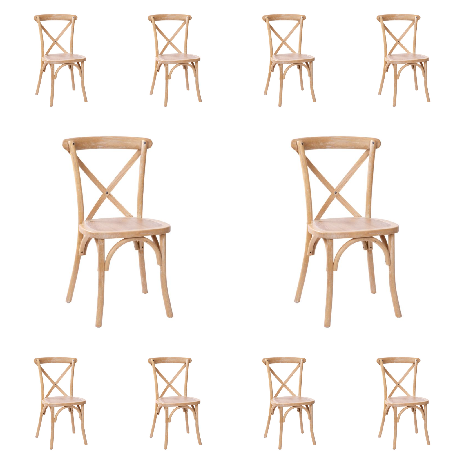 10 PACK Cross Back Driftwood Wood Restaurant Dining Chair - FREE SEAT CUSHIONS