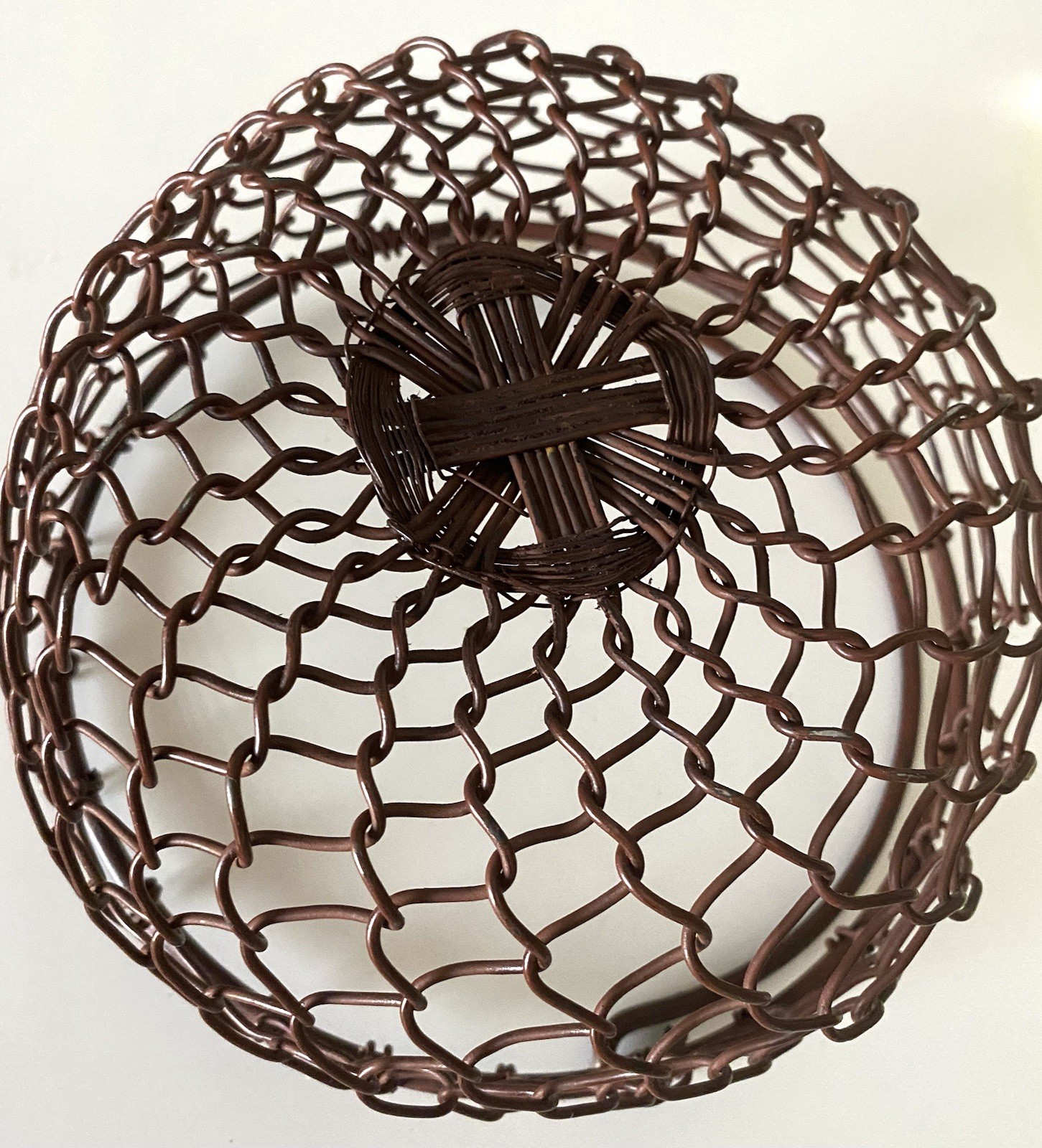 9.5"x5" Distressed Finish Rustic Wire Woven Metal Basket Egg Basket