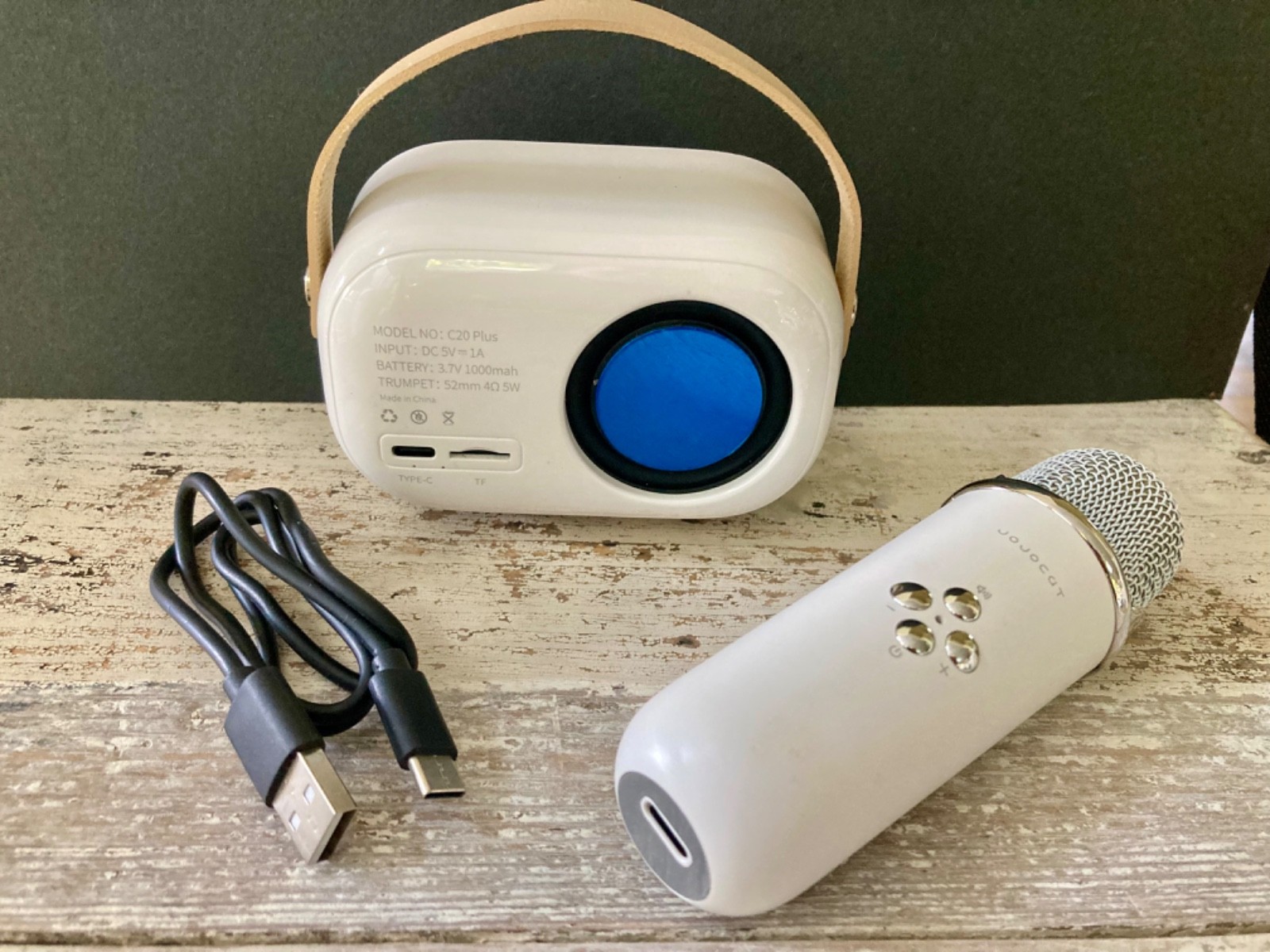 Jojocat karaoke microphone and bluetooth speaker set with charging cable