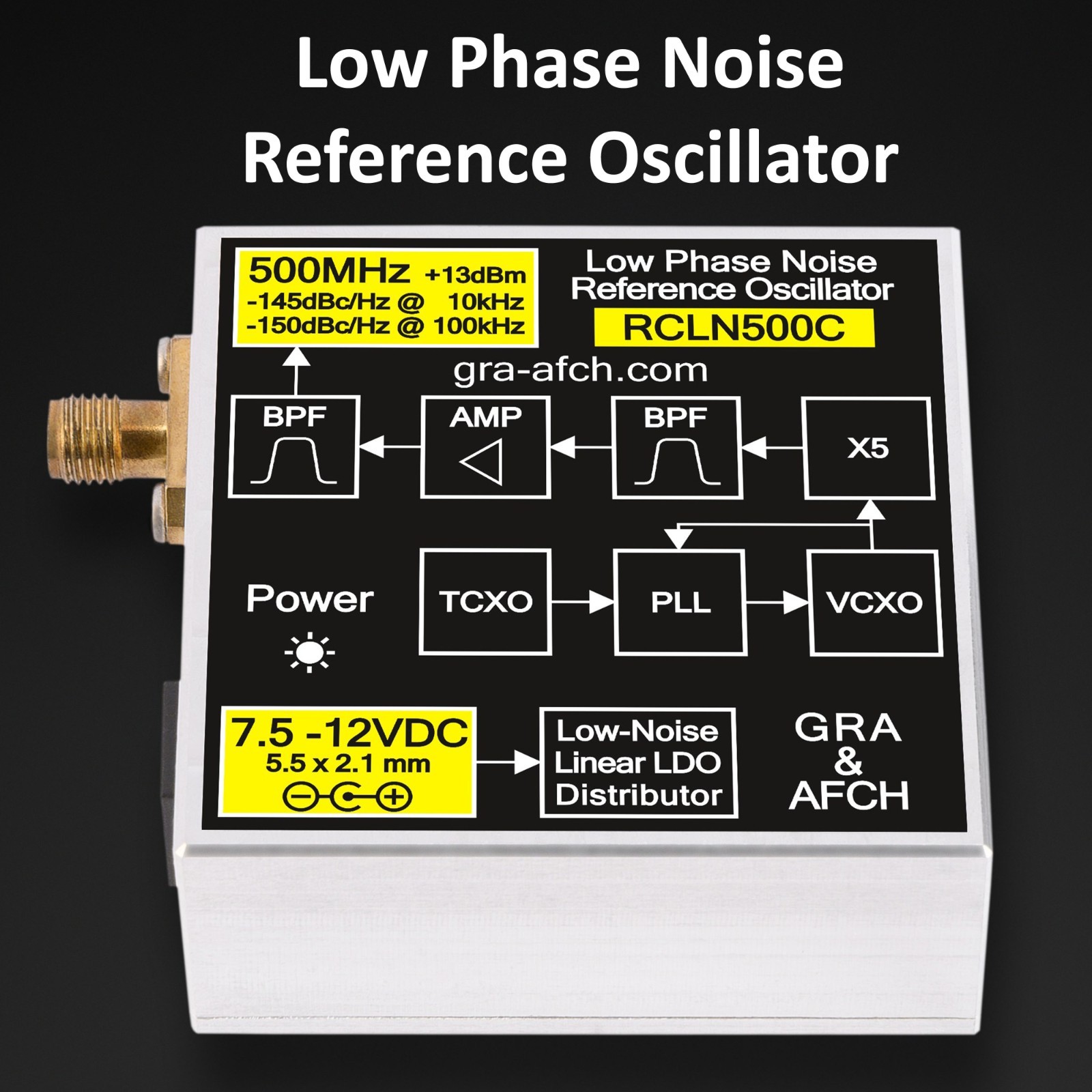 RCLN500C 500MHz Low Phase Noise Reference Oscillator -145dBc/Hz @ 10kHz
