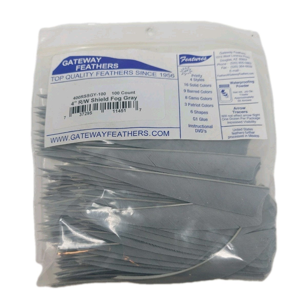 100 Pack Gateway Feathers 4" Right Wing: Shield Fog Gray 400RSSGY-100