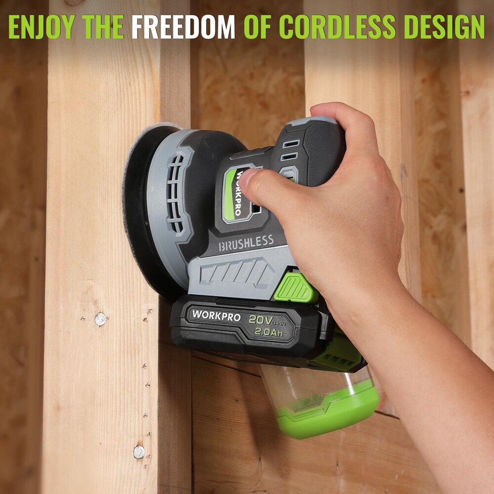 WORKPRO Cordless Brushless Random Orbital Sander 6 Variable Speed 6000-12000 OPM