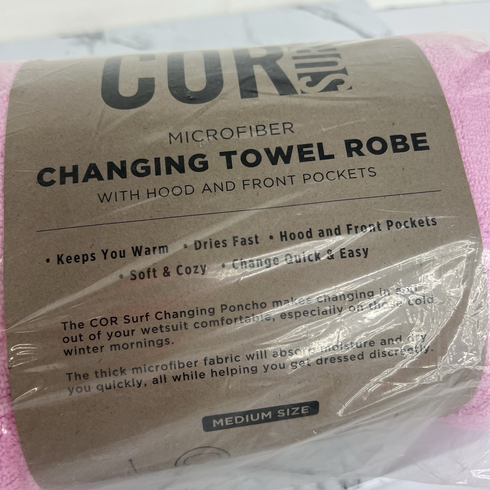 COR Surf Changing Towel/Robe-w/Hood & Pockets Size Medium - Pink Microfiber New