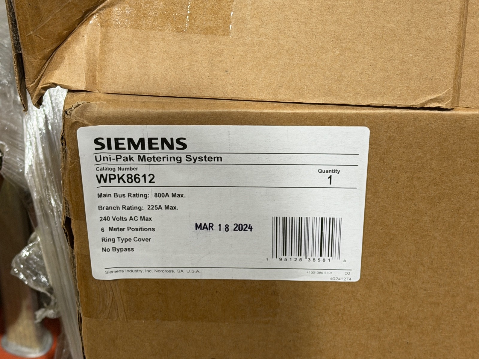 Siemens Uni-PAK 6-Gang 800 AMP 225 A Wpk8612 METER STACK METERING SYSTEM