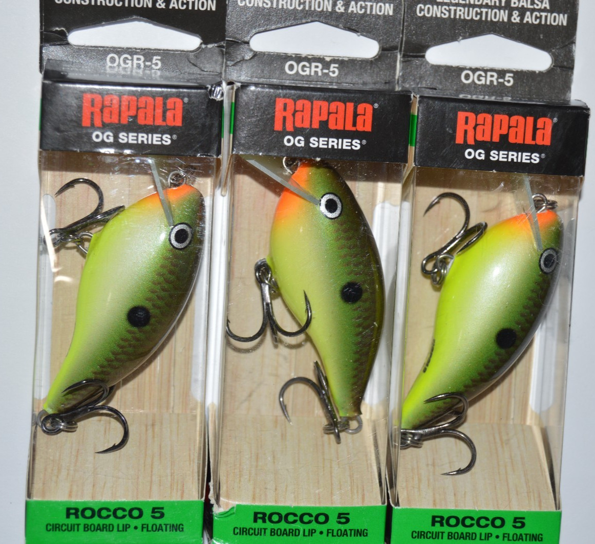 3 lures rapala ogr-5 ogr05 hcgsd rocco 5 crankbait 2.5" hot copper green shad