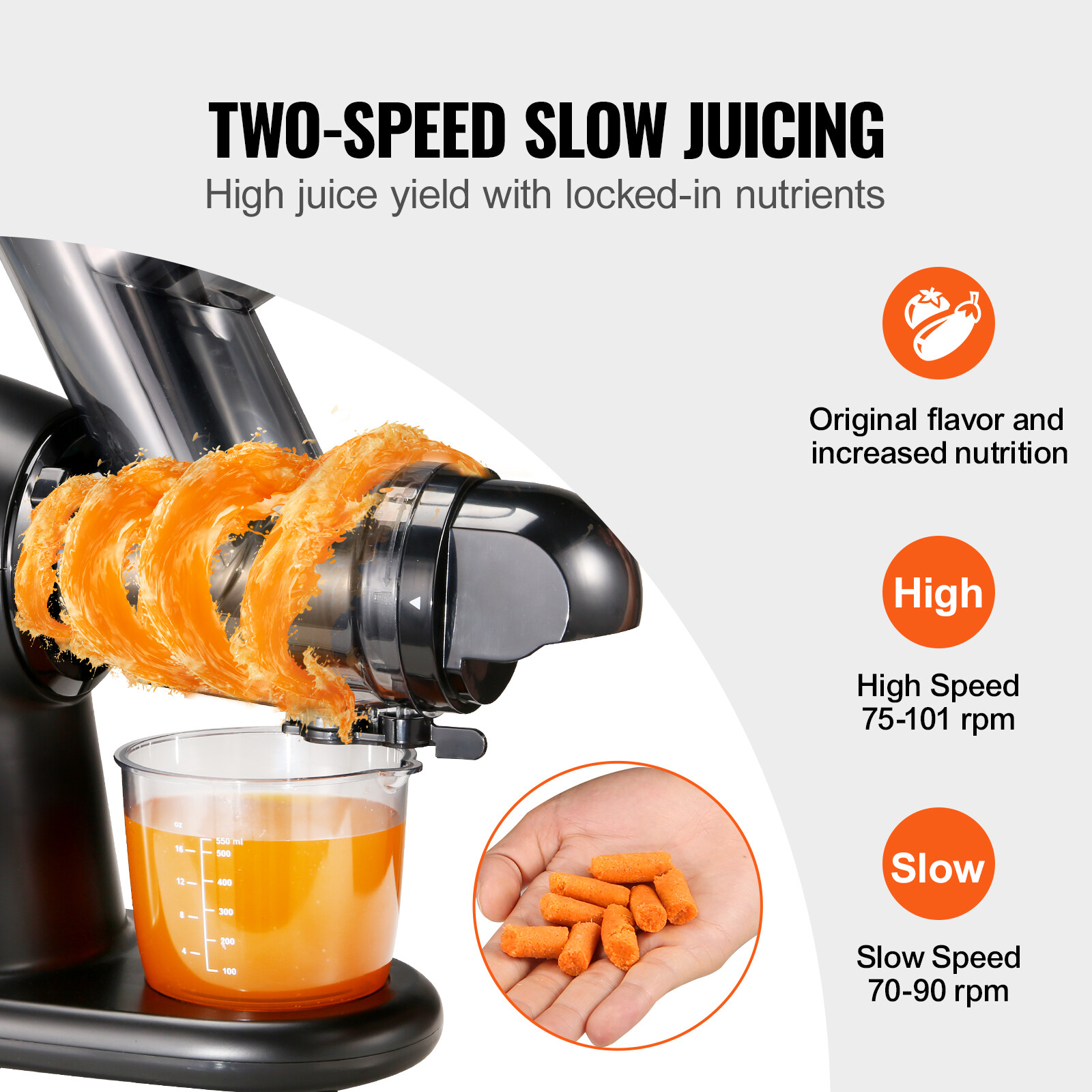 VEVOR Masticating Slow Juicer Electric Cold Press Squeezer Juice Extractor 200W