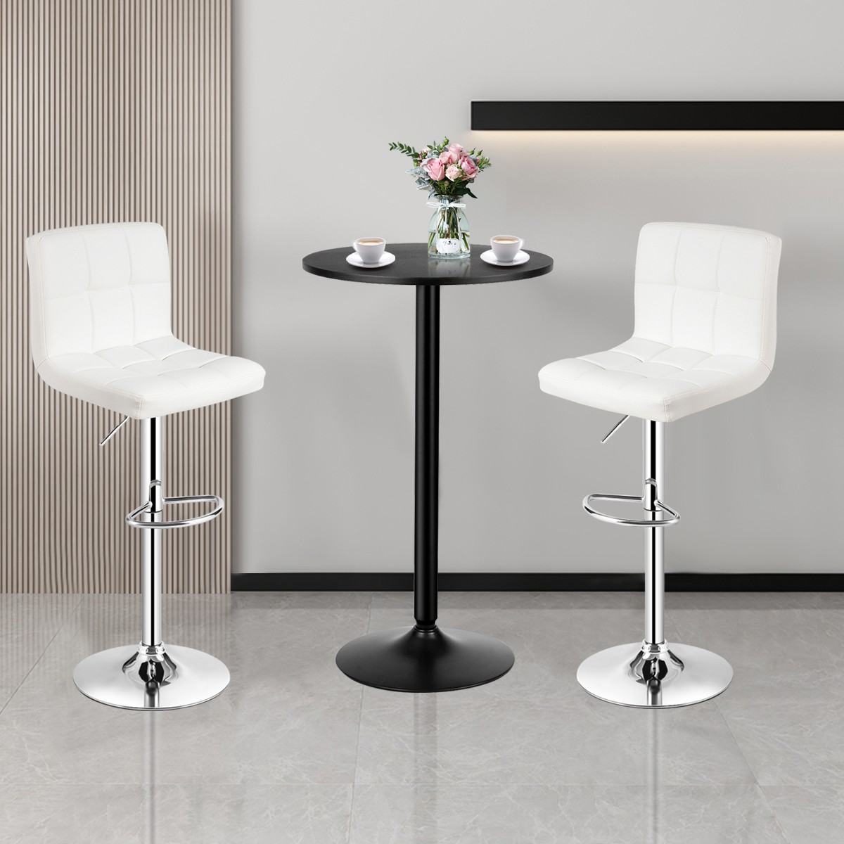 Costway 3PCS Pub Table Set 24" Round Bar Table & 2 Adjustable Bar Stools White