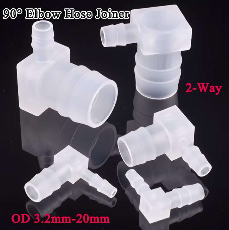 90° Elbow Hose Joiner Barbed Splicer PP Plastic Pipe Fitting 2-Way OD 3.2mm-20mm
