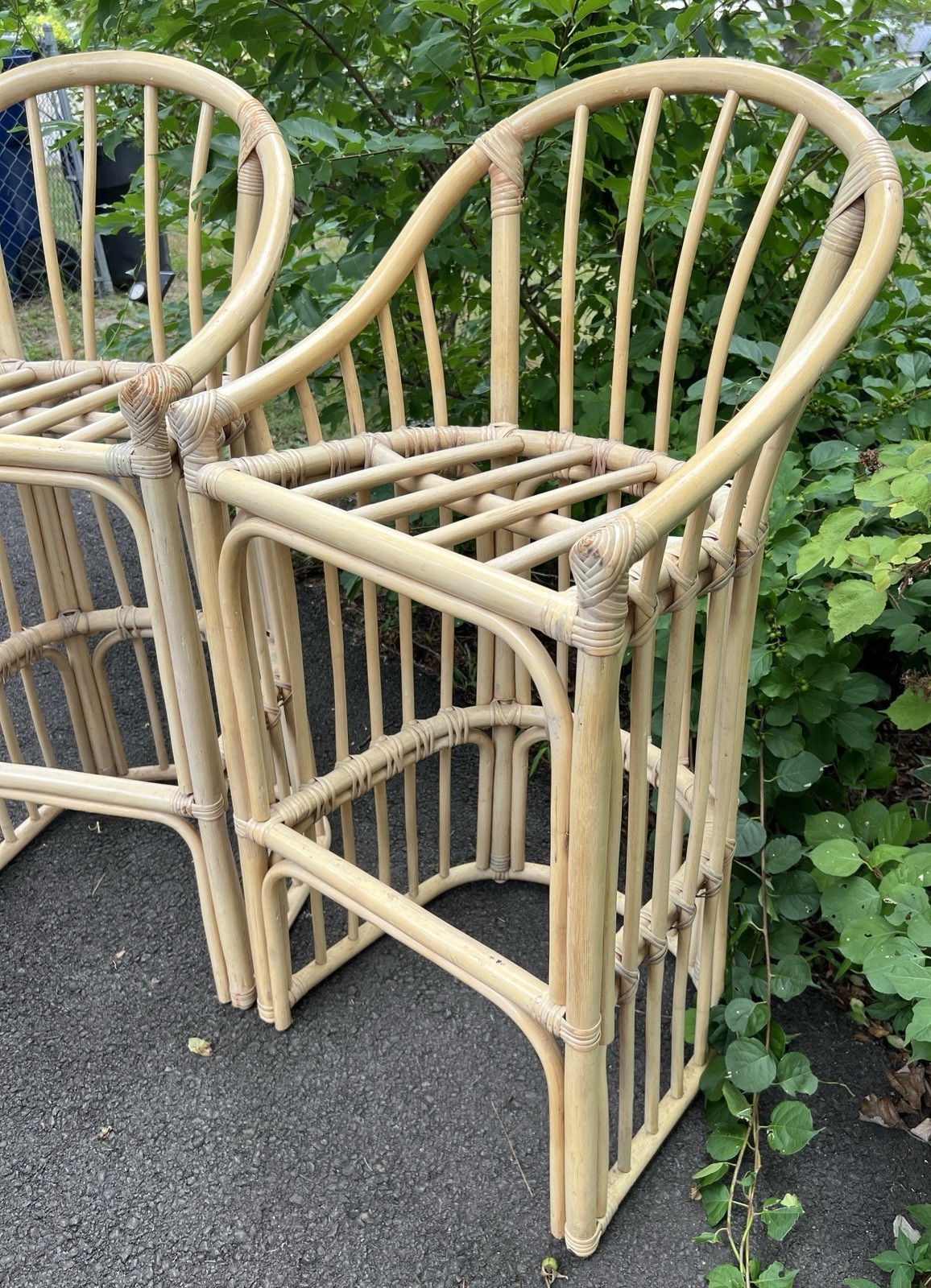 Vtg Rattan Bamboo Bar Stool Set Pair 42"H x20"W x16.75"L *LOCAL PICKUP NJ 07753*