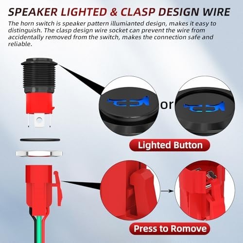 Horn Button Switch 12V 20A 16mm Metal Momentary Push Button Blue LED Stainless