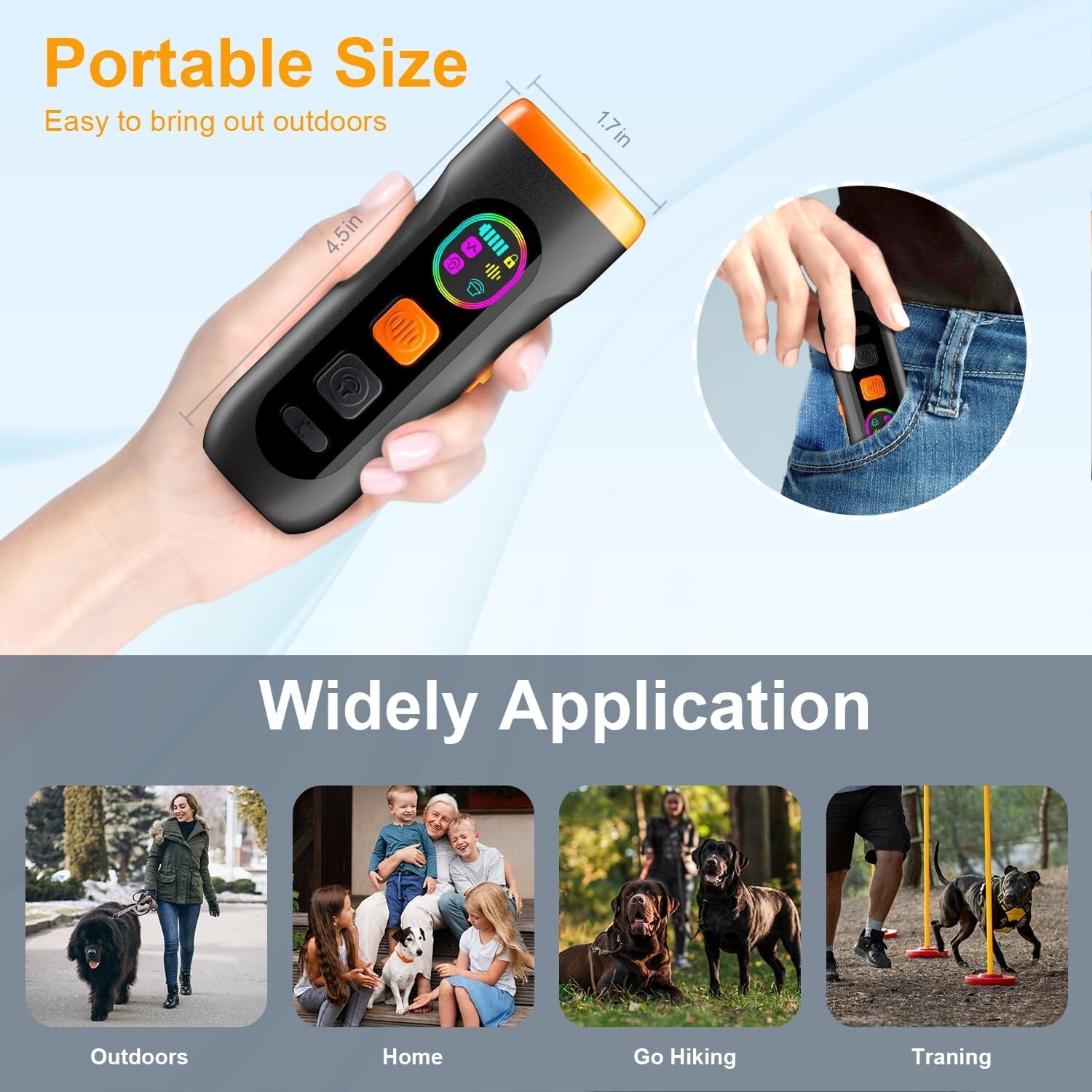 Dog Bark Deterrent Device, Ultrasonic Barking Silencer, 50Ft Range, 3 Modes