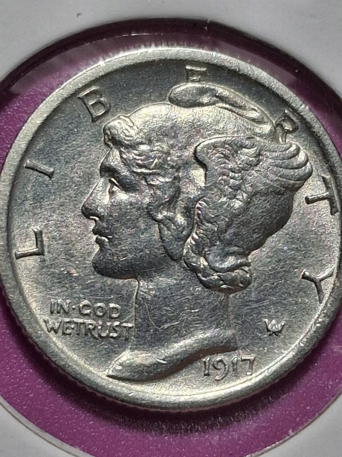 1917-P MERCURY DIME. MS/ BU/ FSB. COLLECTORS CHOICE.