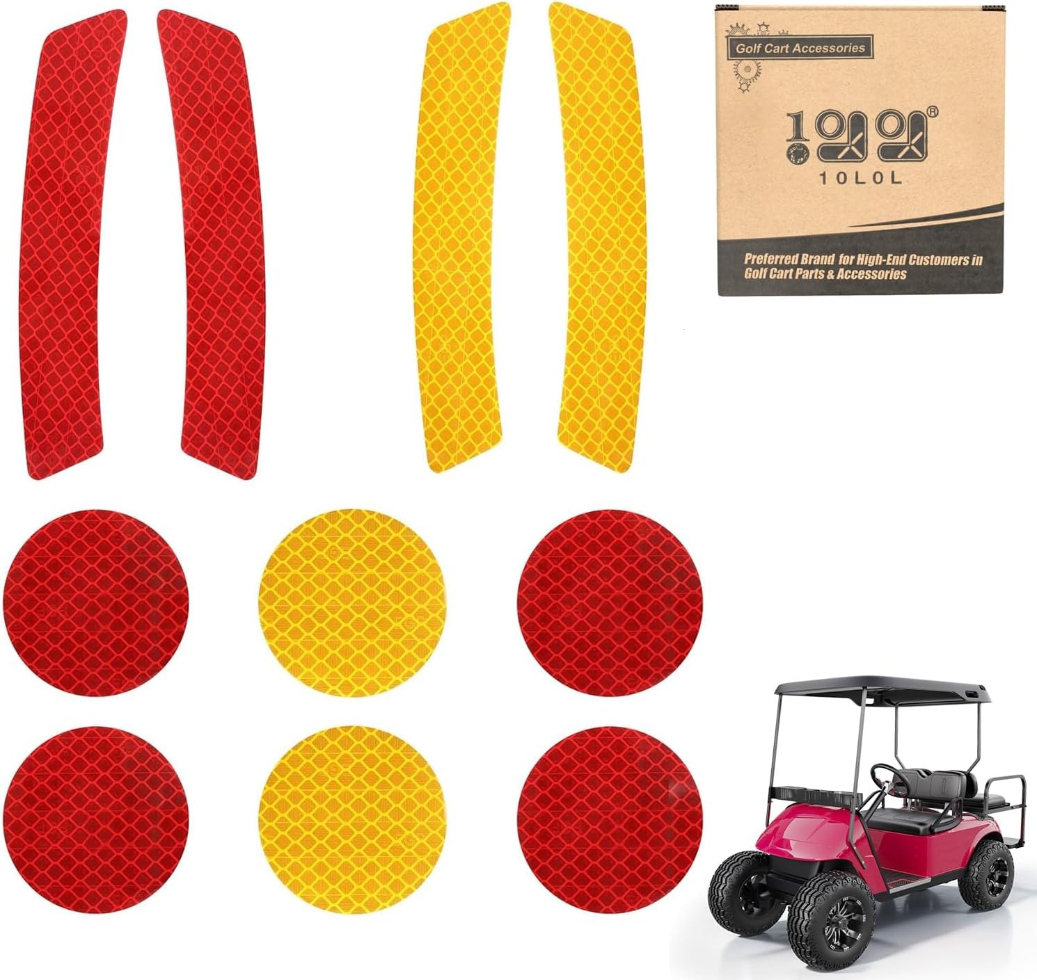 10L0L Golf Cart Front Rear Side Reflex Reflector Strips, Stick-On Sticker Decals