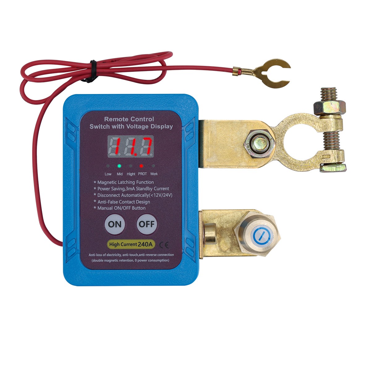 12V 240A Remote Battery Disconnect Switch Car Kill Switch w/LED Voltage Display