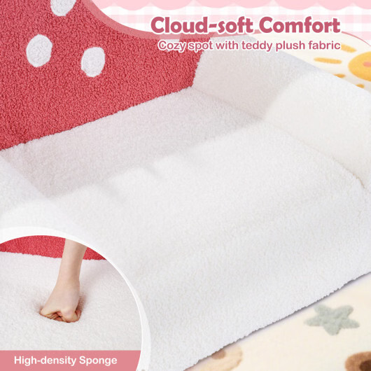 Kids Sofa Toddler Foam Couch with Soft Fleece Fabric Cover-Beige & Red - Color: