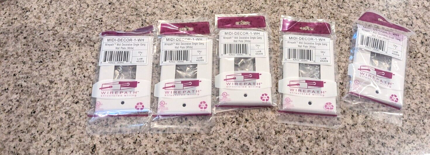 Wirepath Midi Decorative Single Gang Wall Plate White Box of 5 Plates