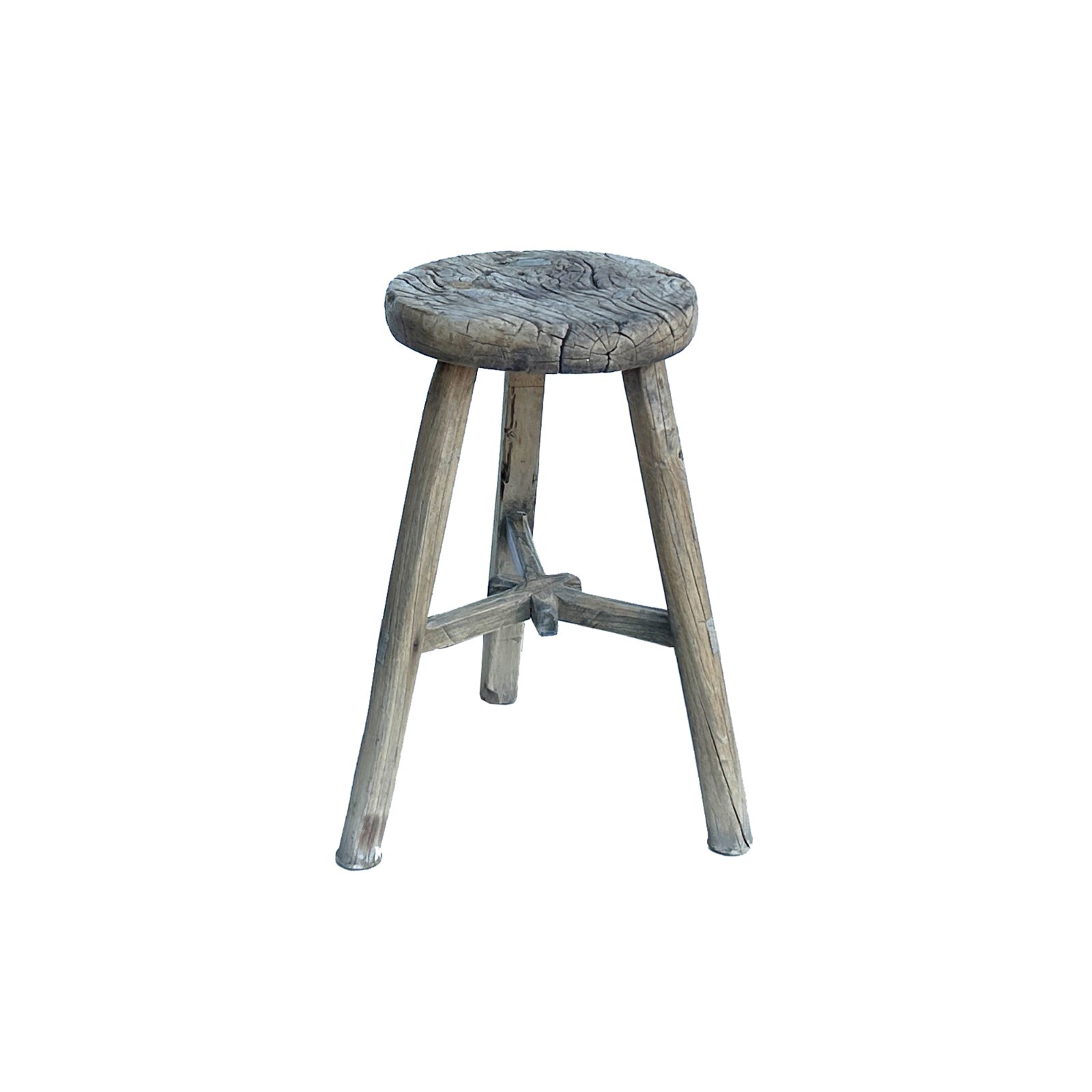 Rustic Raw Rough Wood Grain Round Top Tri-Legs Stool Side Table ws4572