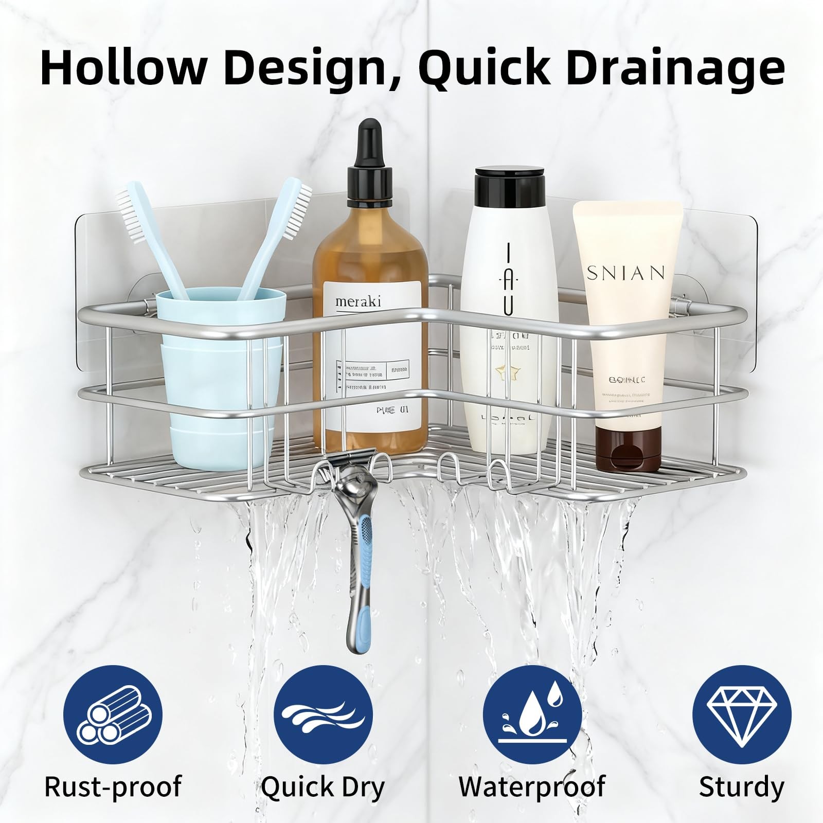 Menbyci 2 Pack Corner Shower Caddy, Adhesive Bathroom Shelf 2 packs, Silver