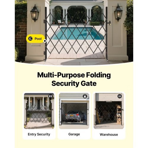 Single Folding Security Gate, Lockable Scissor Gate with 360?° Swivel Caster