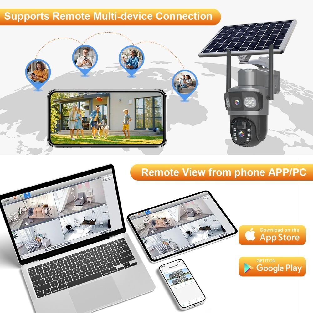 2PCS Solar Battery Powered Wireless WiFi Outdoor PTZ Home Security Camera System
