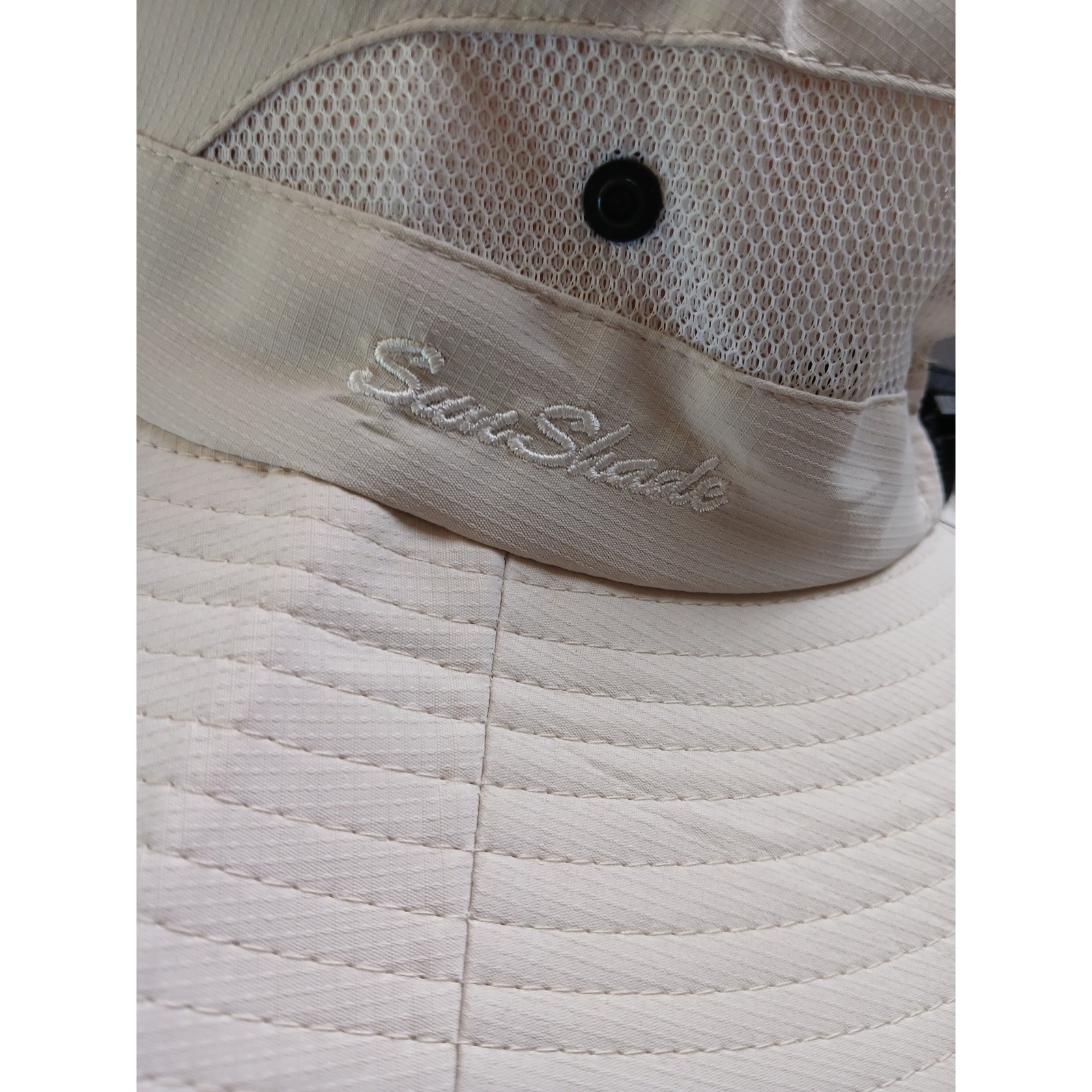 Sunshade 4' Brim Safari Hat Off White Mesh Vented Adjustable Chin Strap Snaps