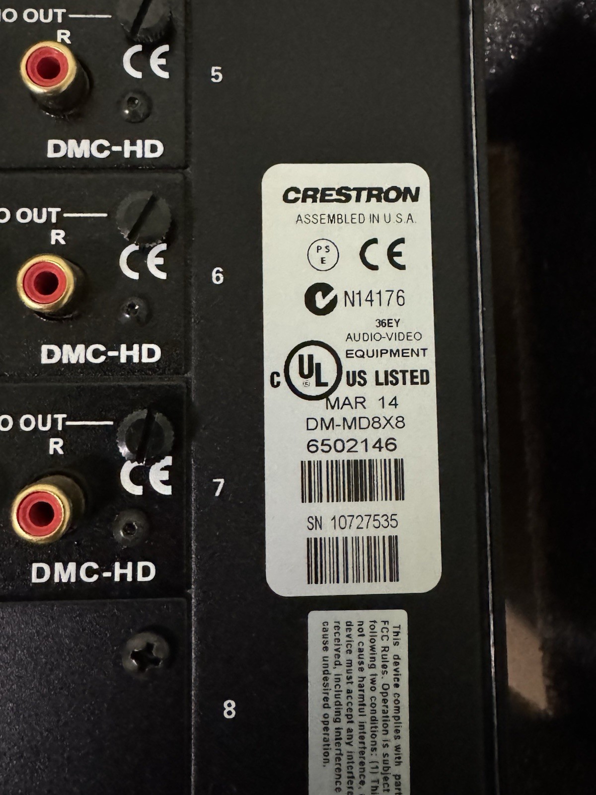 Crestron DM-MD8X8 DigitalMedia Switcher + Touch Panel + AV Modules Bundle
