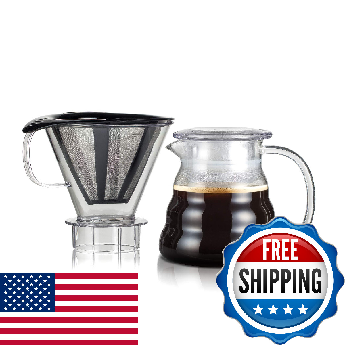 Bodum Melior Pour Over Borosilicate Glass Coffee Dripper with Carafe Lid and Sta