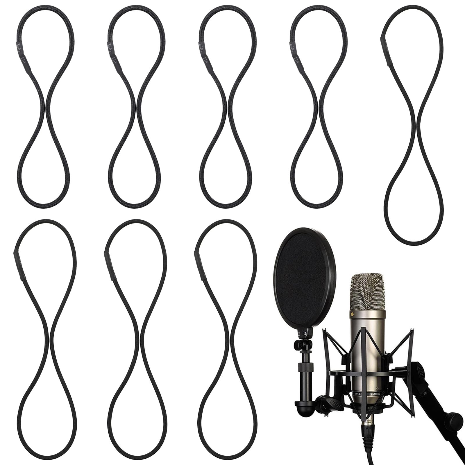 8 Pcs Universal Microphone Shock Mount Rubber Bands Black Elastic Replacement...