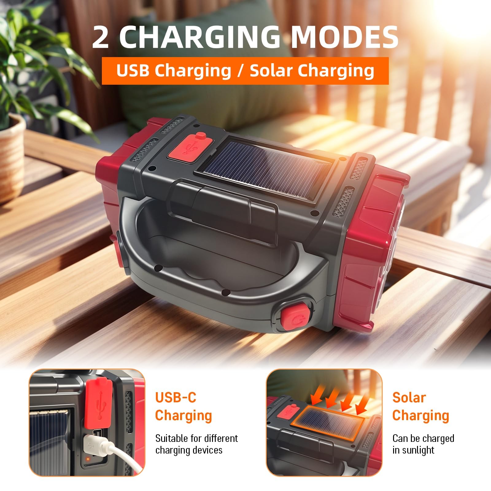 Solar Handheld Flashlight, 4 Lighting Modes Rechargeable LED Work Light, USB-...