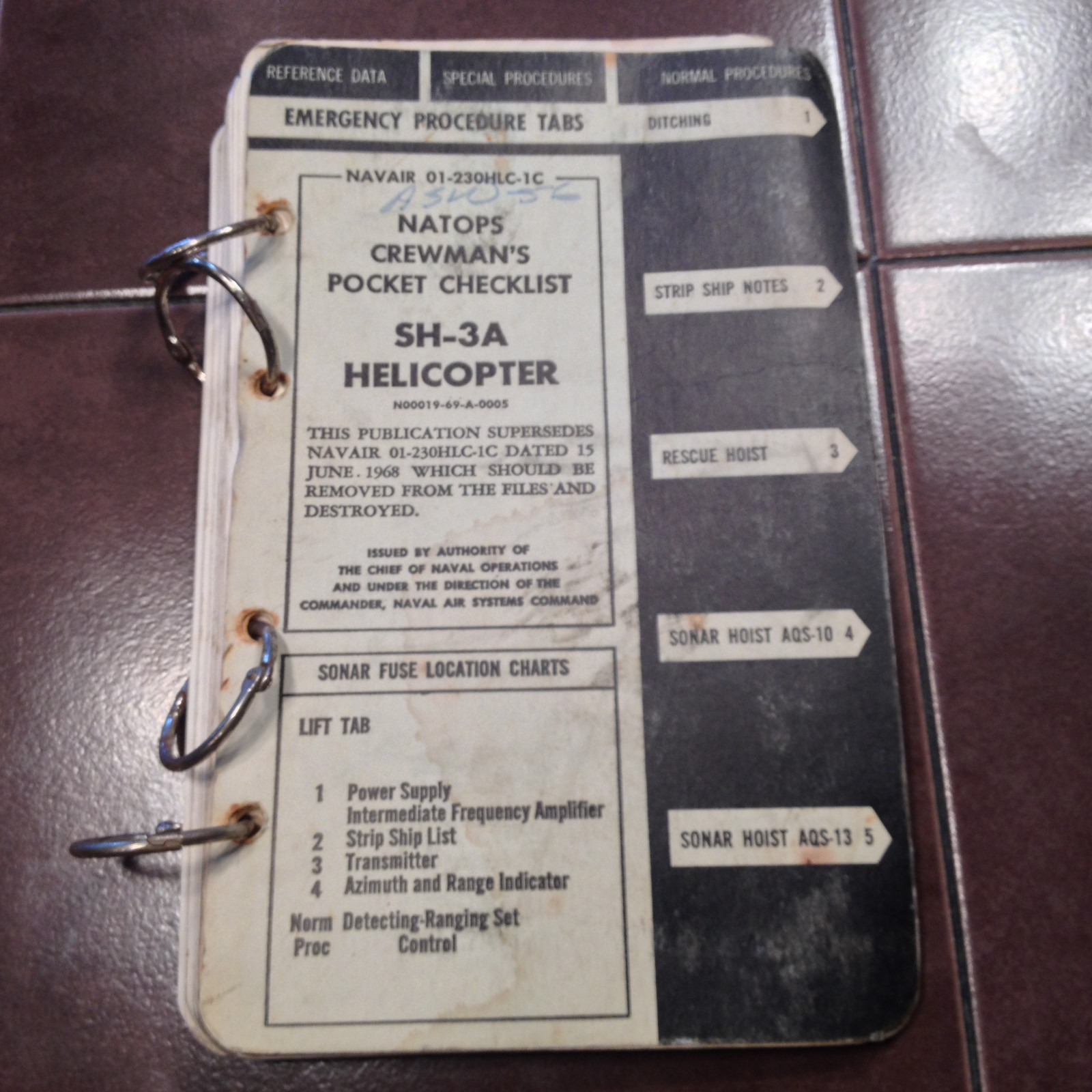 Sikorsky Sea King SH-3A Helicopter Crewman's Pocket Checklist aka S-61