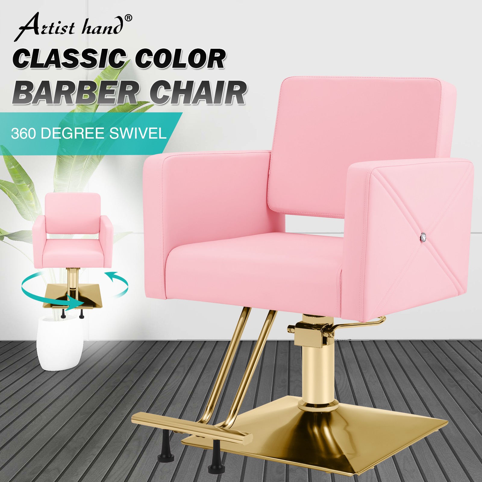 New Pink+Gold Heavy Duty Hydraulic Barber Chair Salon Beauty 360° Hair Styling