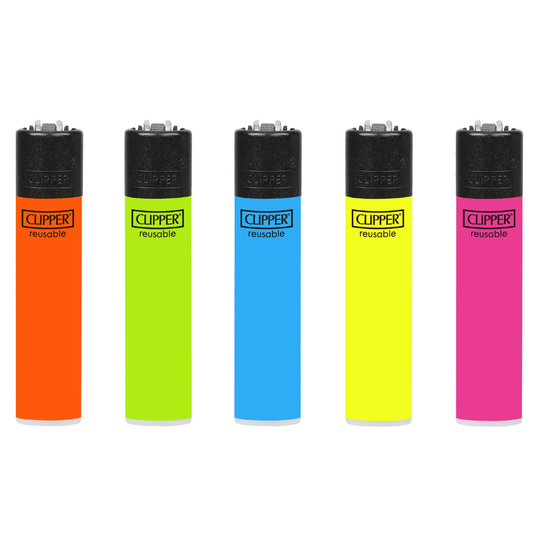 CLIPPER CP11 Solid Fluo Lighters – Set of 5 Refillable Butane Lighters Assorted