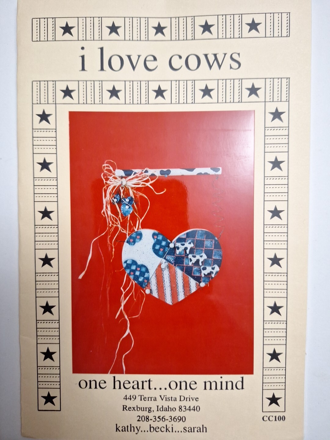 Heart Cow Ornaments Decor Craft Pattern CC100 I Love Cows One Heart One Mind UC
