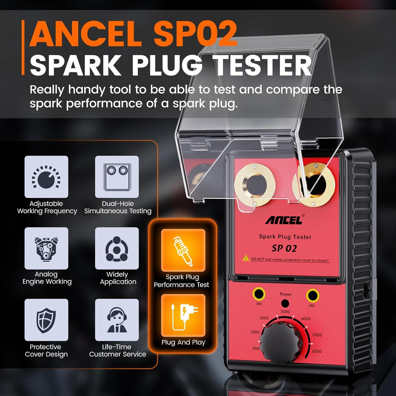 ANCEL SP02 Spark Plug Tester Dual Hole Gasoline Ignition Analyze Diagnostic Tool