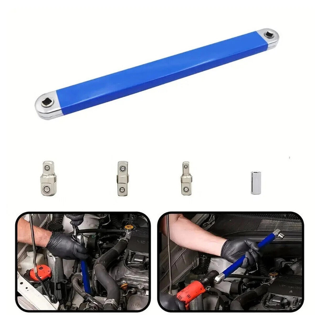 2Pack Offset Extension Wrench Set Ratchet Spanner Wrench with Extender Adapter