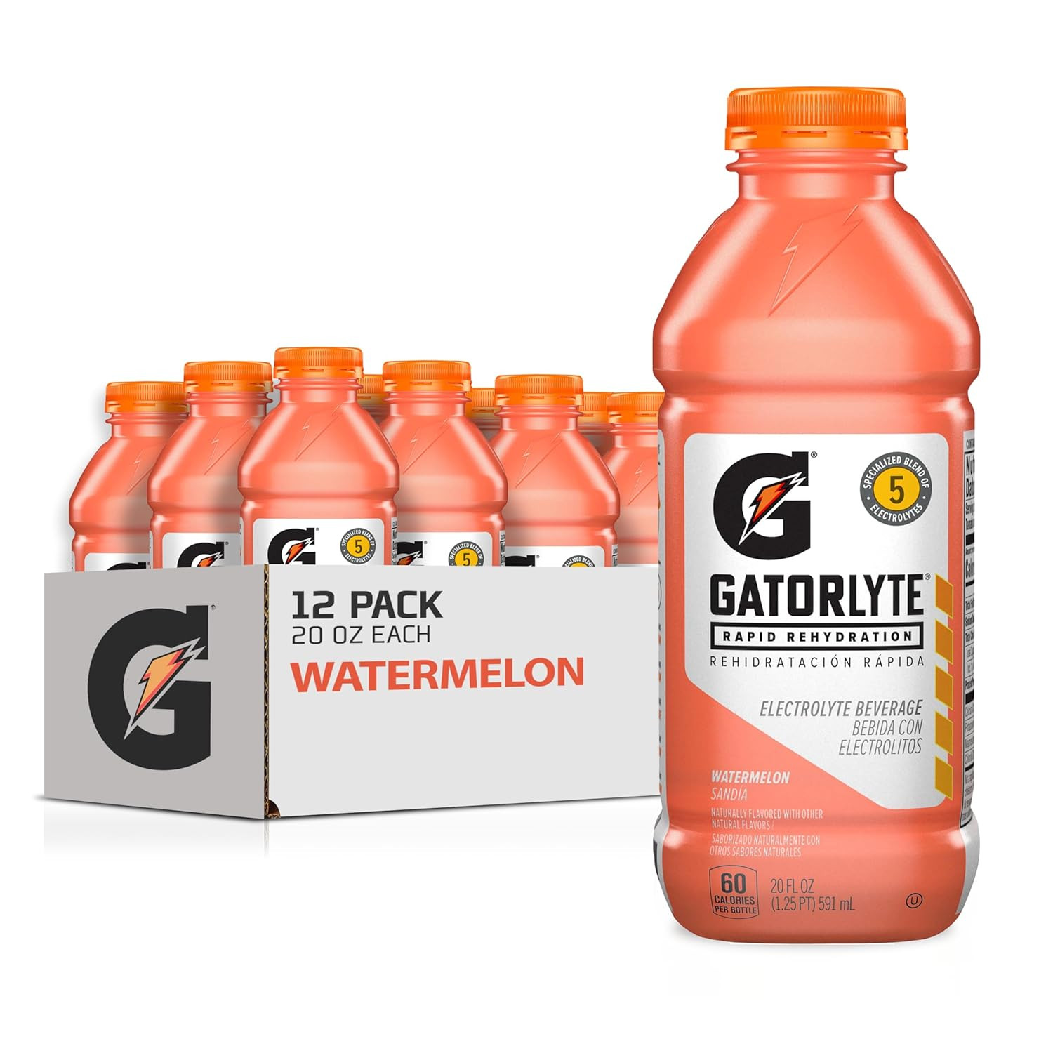 Gatorlyte Rapid Rehydration Electrolyte Drink, Watermelon, 20 Fl Oz Bottles (12