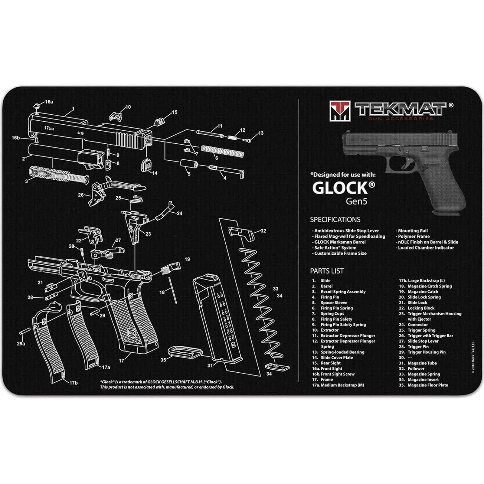 TekMat Ultra Premium Gun Cleaning Mat - 20" X 15" - Glock Gen 5