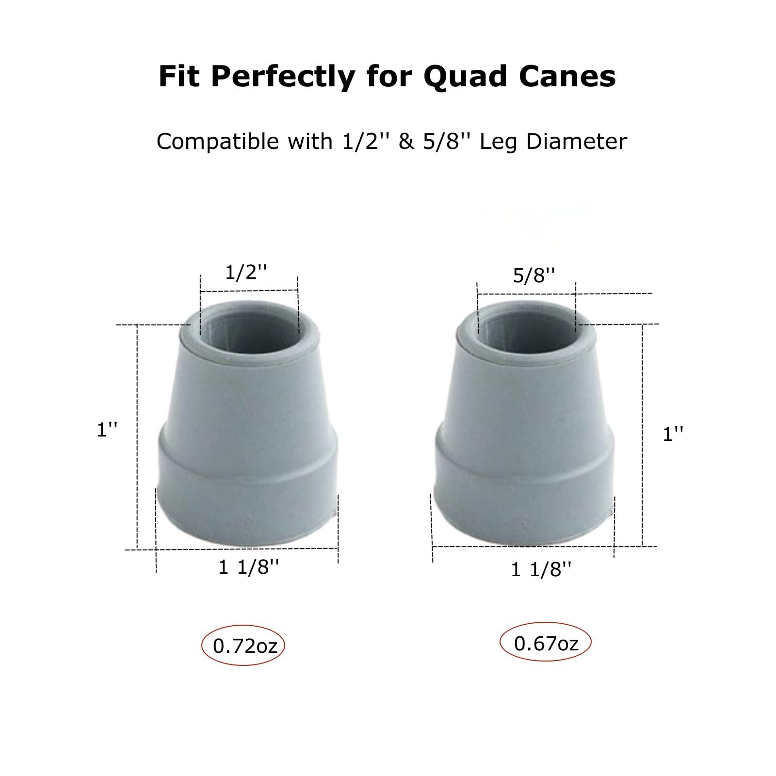 4 Pack Quad Cane Tips 1/2 Inch Heavy Duty Walking Cane Rubber Tips Replacemen...