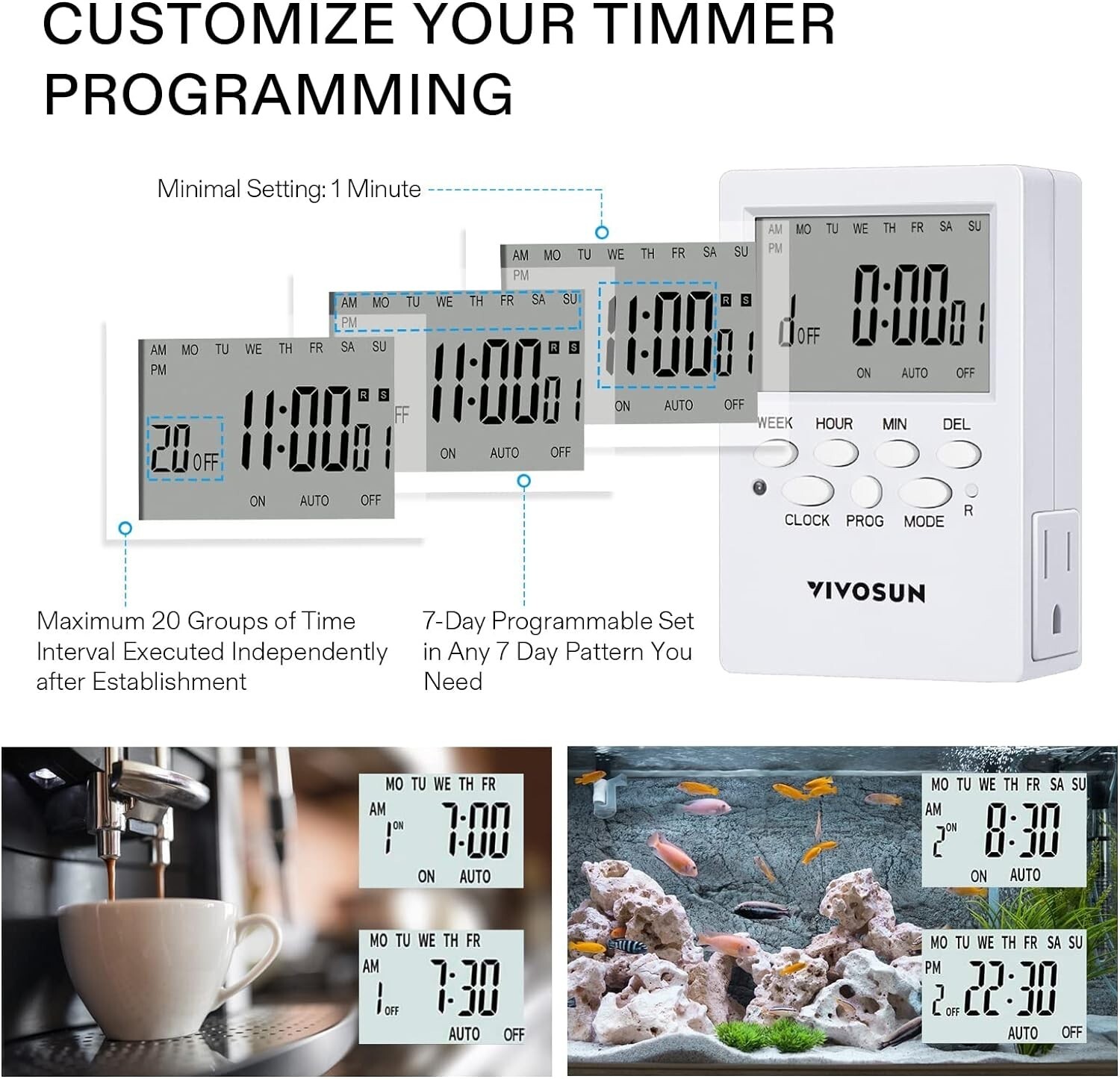 7 Day Timer Digital Programmable Electric Timer Indoor with Dual Outlet Switch