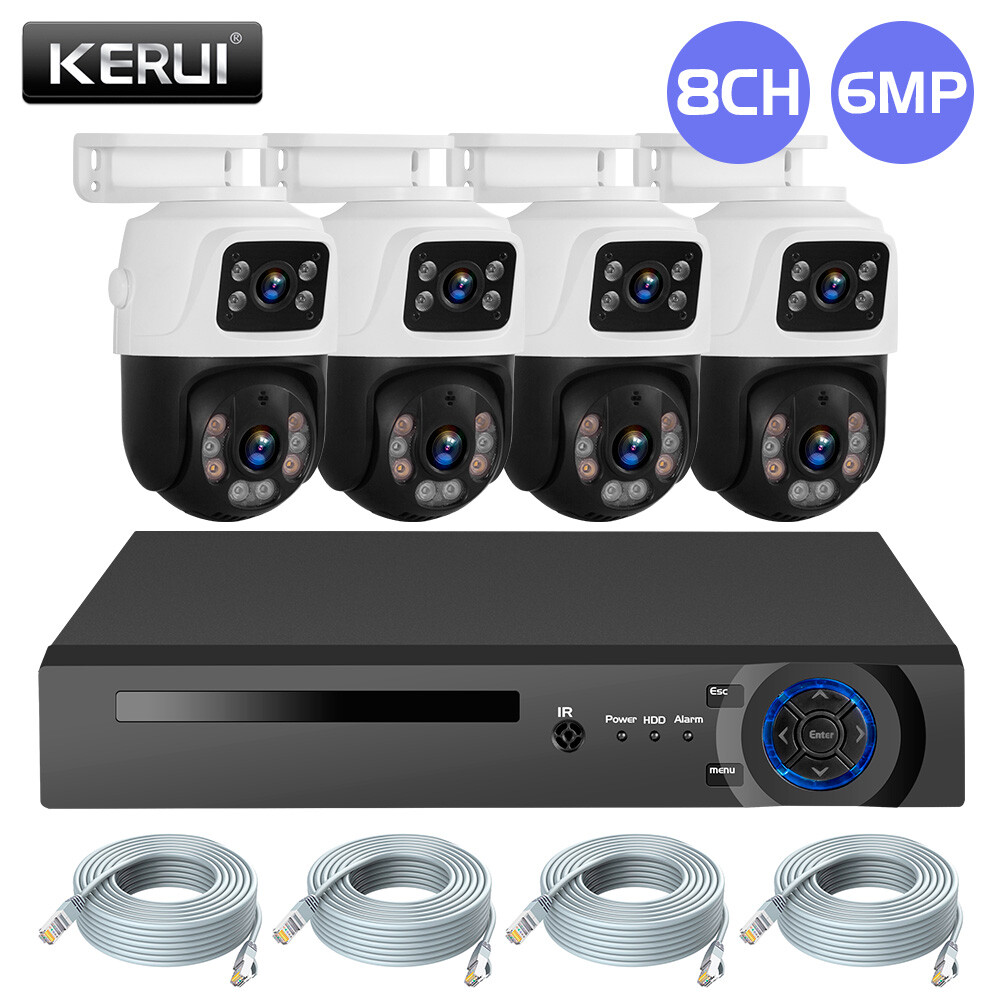 6MP POE Security Camera System w/ 4PCS PTZ Outdoor Home Security Cameras 8CH NVR