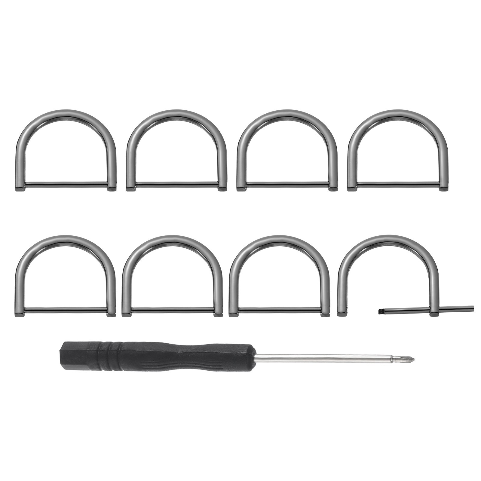 D-Rings Screw in Shackle, 8Pcs 32mm U Shape D Ring for Purse DIY, Metallic Black