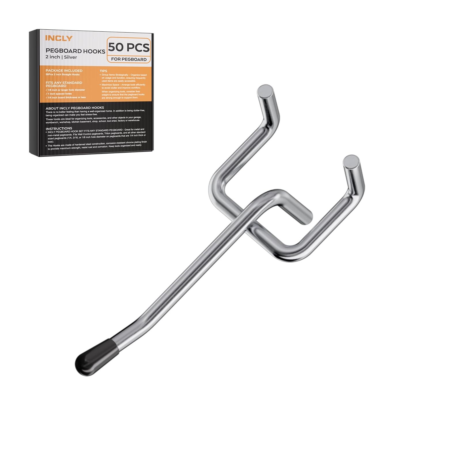 Metal Pegboard Hooks Hangers Garage Organizer Fits 1/8 1/4 In 2 Inch 50 PCS