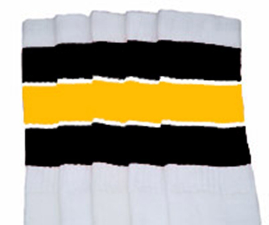 22” KNEE HIGH WHITE tube socks with BLACK/GOLD stripes style 5 (22-151)