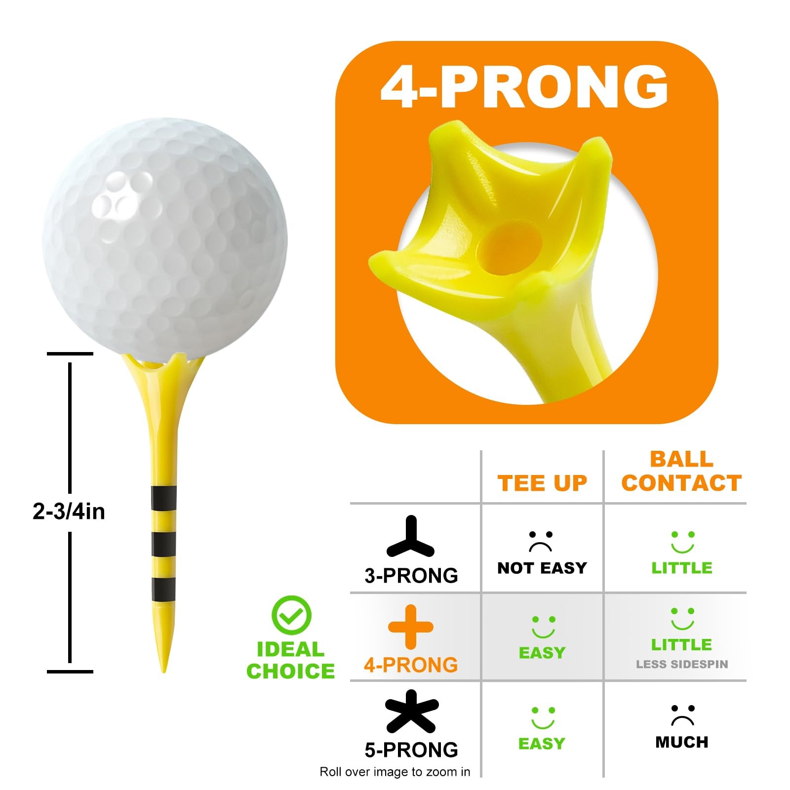 Plastic Golf Tees 100 Pack 23/4", Enhanced Durability & Stability, Engineered...