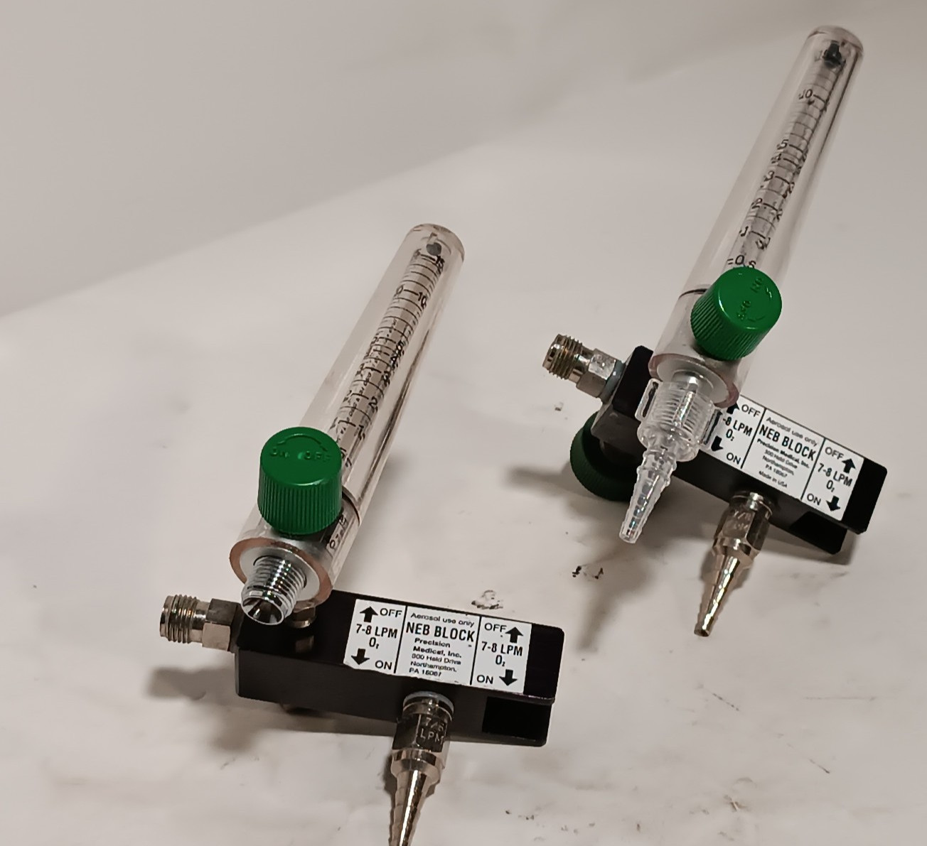 Lot of 2: Precision Medical 8MFA Flowmeter & NEB Block Assemblies, 44-67LPM